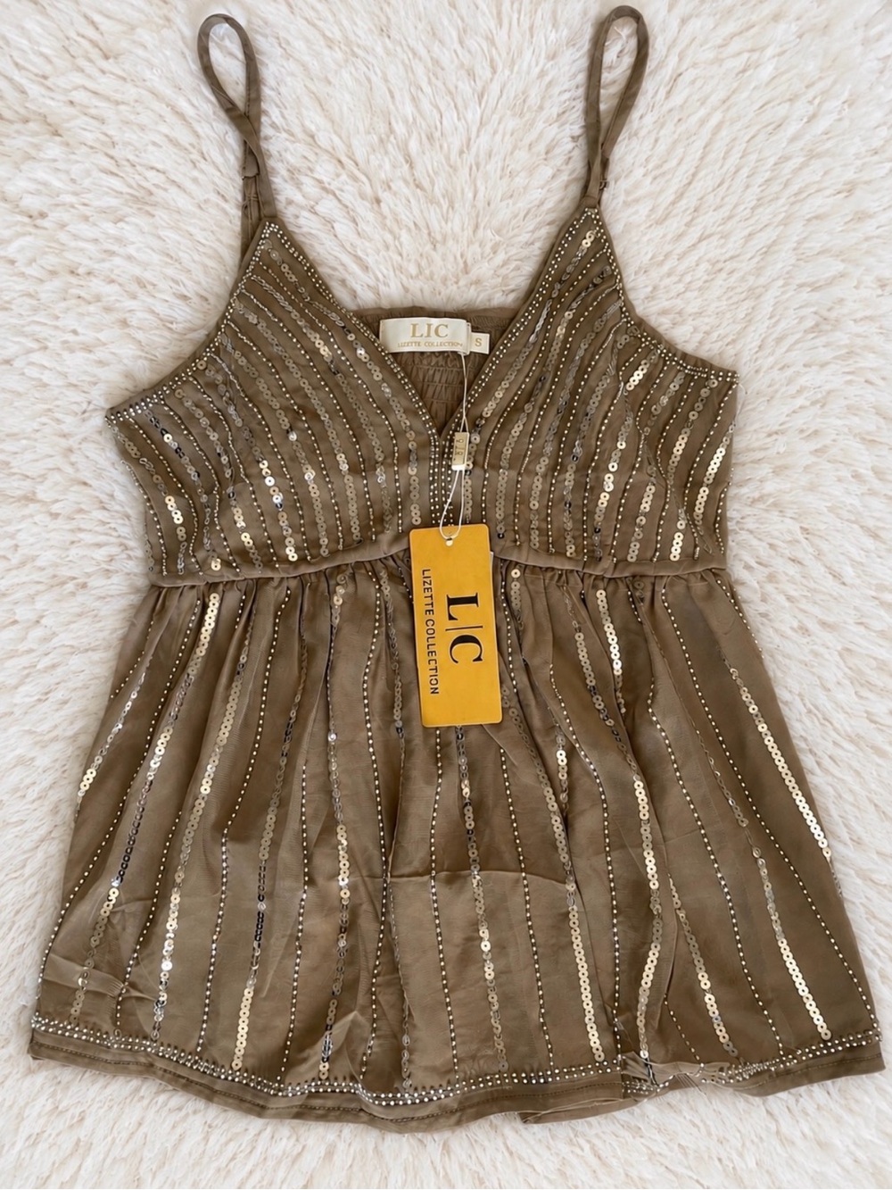 Gold Sequin Spaghetti Strap Blouse